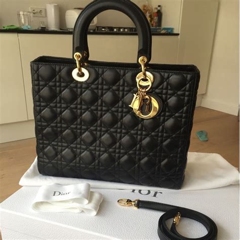 lady dior black leather|christian Dior lady large bag.